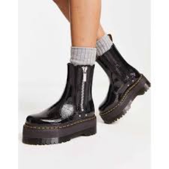 Dr. Martens Shoes - NEW Dr. Martens ROZALIE DISTRESSED PATENT LEATHER HEELED PLATFORM CHELSEA BOOTS
